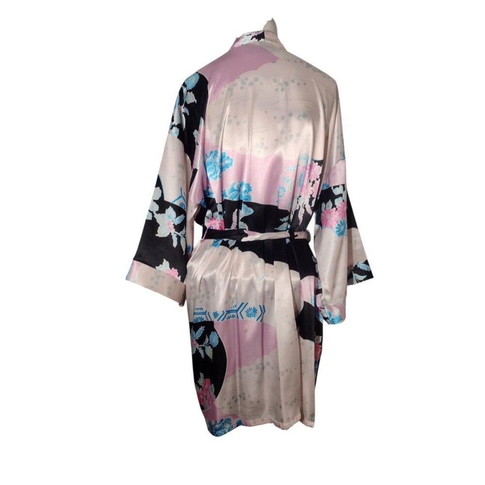 Fredrick’s Of Hollywood Floral Satin Robe Kimono Size S Belted Asian Loungewear - Picture 5 of 7